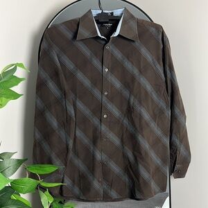 Eighty Eight Platinum Mens Brown and Blue long sleeve button down dress shirt